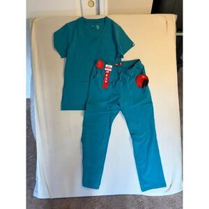 NWT Med5 Collection Medical Scrub Set Teal V-Neck Top & Jogger Pants Size Medium